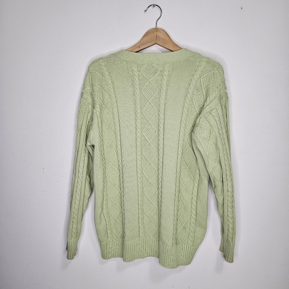 Aritzia Sunday Best Lamora Cardigan Sz 2XS Cable Knit Sweater Green Oversize - Picture 7 of 11